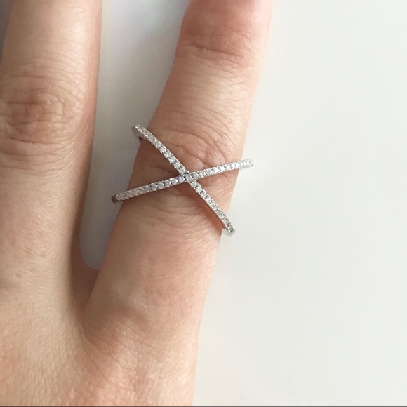 Silver Criss Cross Diamond CZ Fashion Ring - Picture 4 of 6